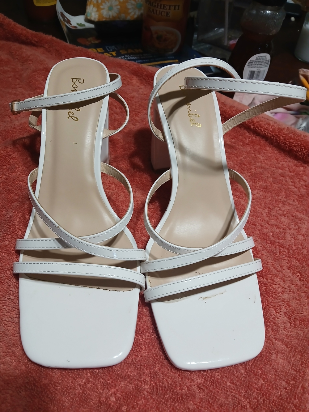 Bonnibel White Strappy Block Heel Sandals